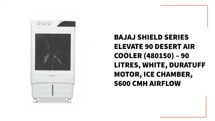 Bajaj Shield Series Elevate 90 Desert Air Cooler (480150) – 90 Litres, White, DuraTuff Motor, Ice Chamber, 5600 CMH Airflow