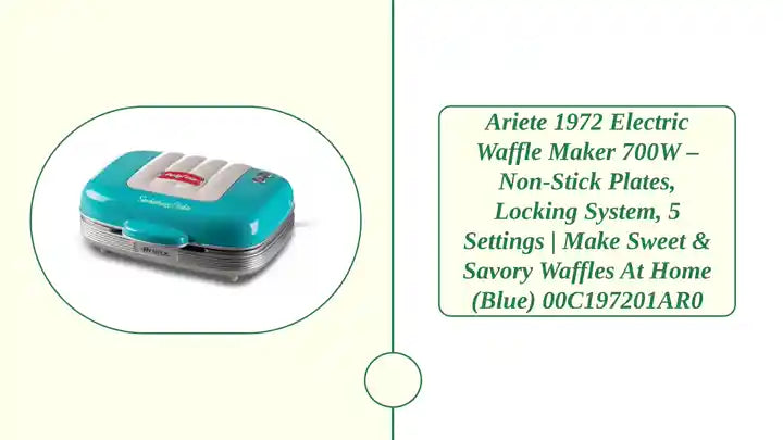 Ariete 1972 Electric Waffle Maker 700W – Non-Stick Plates, Locking System, 5 Settings | Make Sweet & Savory Waffles at Home (Blue) 00C197201AR0