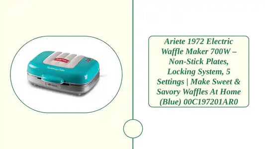 Ariete 1972 Electric Waffle Maker 700W – Non-Stick Plates, Locking System, 5 Settings | Make Sweet & Savory Waffles at Home (Blue) 00C197201AR0