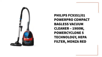 PHILIPS FC9351/01 PowerPro Compact Bagless Vacuum Cleaner – 1900W, PowerCyclone 5 Technology, HEPA Filter, Monza Red