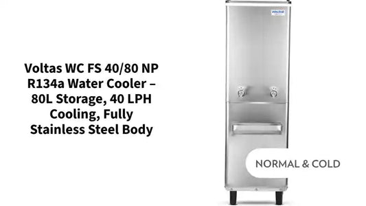 Voltas WC FS 40/80 NP R134a Water Cooler – 80L Storage, 40 LPH Cooling, Fully Stainless Steel Body