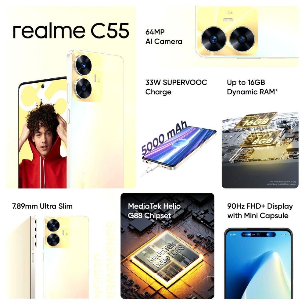 Realme C55 128 GB, 8 GB RAM, Sunshower, Mobile Phone
